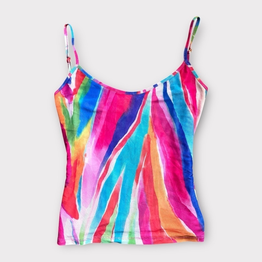 OO LA LA Brand NWOT Mesh Lined Adjus Tank Top in Abstract Multicol Stripe s Med
